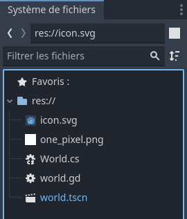 Volet Système de fichiers listant les fichiers du projet