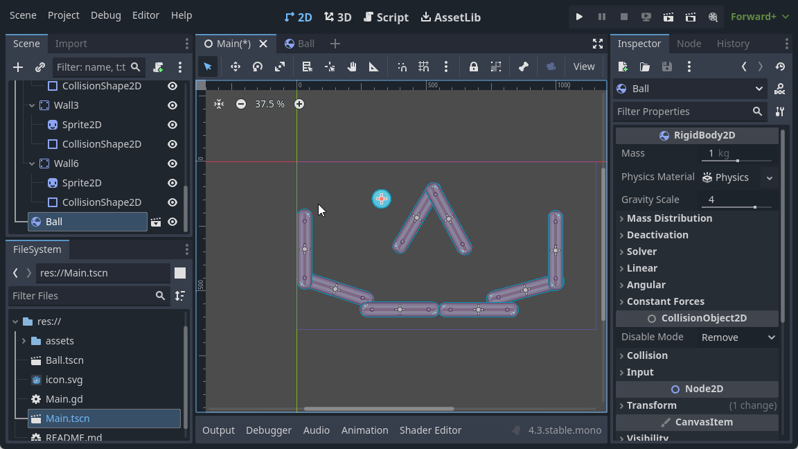 Animation montrant plusieurs instances de balles interagissant avec les obstacles