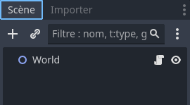 Volet Scene affichant le nœud racine World